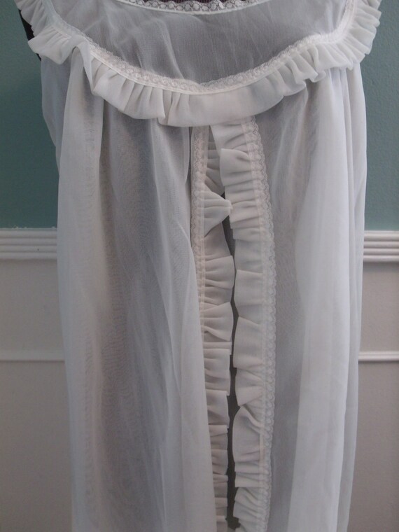 Vintage 60's White Ruffle Sheer Chiffon Nightie B… - image 4