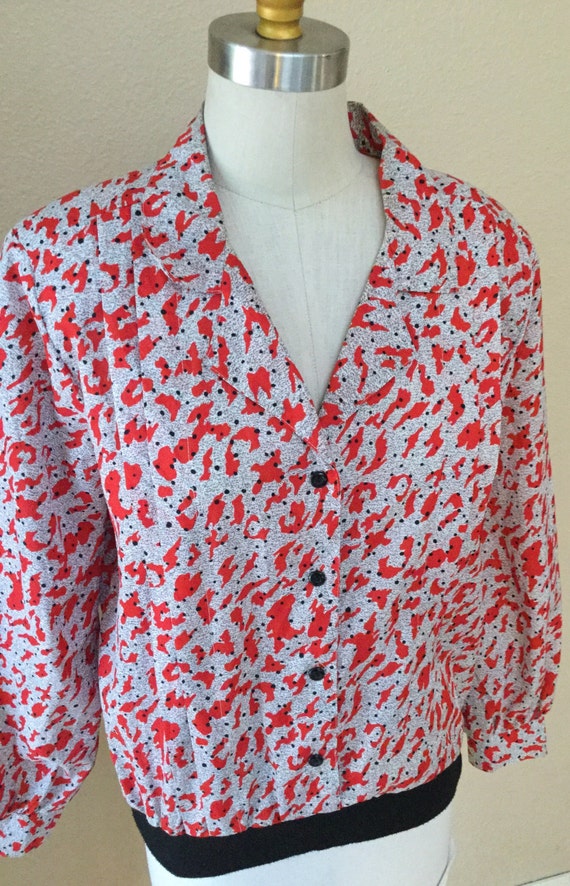 Vintage Red and White Blouse, Secretary Shirt, 70… - image 3