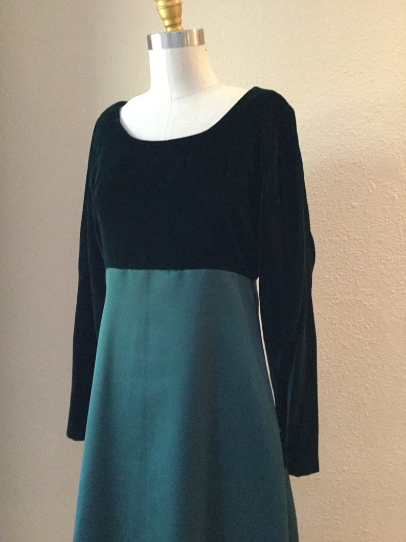 Green Velvet Full Length Gown FIONA Costume Vintage Emerald Green Empire Waist