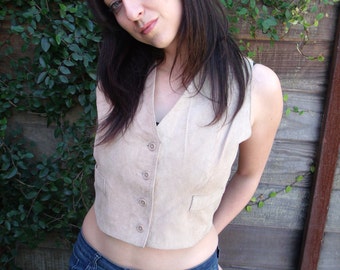 70's Cream Suede Vest. Cropped Leather Suede