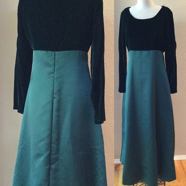 Green Velvet Full Length Gown FIONA Costume Vintage Emerald Green Empire Waist