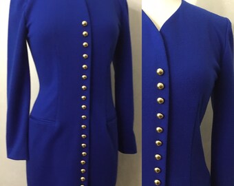 Vintage 80’s Royal Blue GOLD Detailed Dress. Leslie Fay size 4