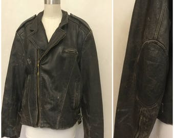 Black Leather Biker Jacket. Men's Size 40