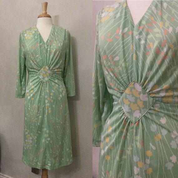 Vintage 60’s Pale green floral empire waist day d… - image 1