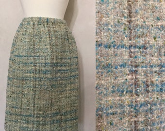 Vintage Light Blue/ Brown Wool Skirt