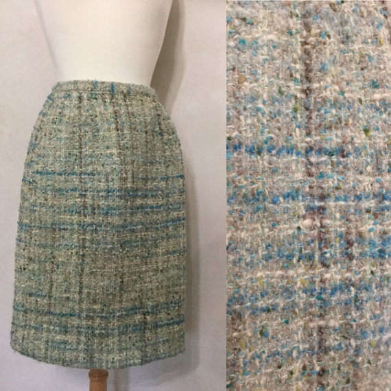 Vintage Light Blue/ Brown Wool Skirt - image 1