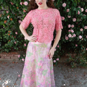 Vintage 50's 60's Maxi Skirt. Floral Spring Full Length Skirt. Cocktail Skirt. image 2