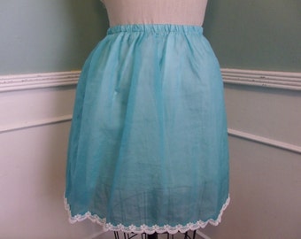 Vintage Turquoise Blue Mini Slip . White detailed Mini Slip. Blue 60's Slip Rockabilly VLV Pin Up