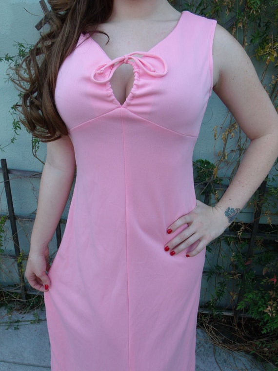 Vintage 60's Maxi Dress Lounge Dress Pink Sexy Pi… - image 5