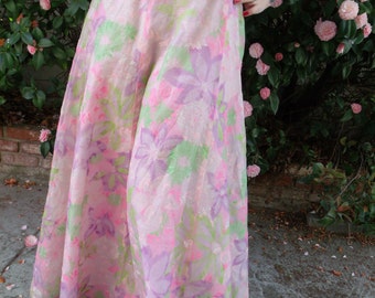 Vintage 50's 60's Maxi Skirt. Floral Spring Full Length Skirt. Cocktail Skirt.