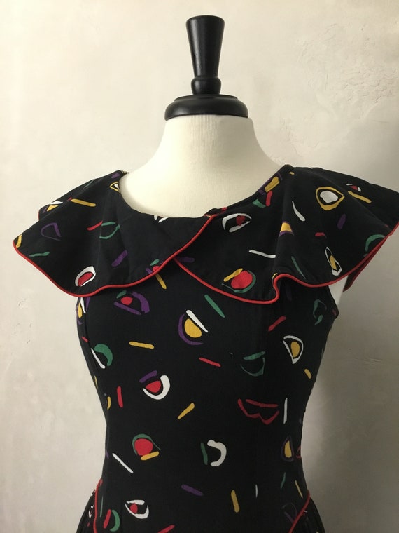 80’s Vintage Geometrical Black Day Dress. mint . … - image 6