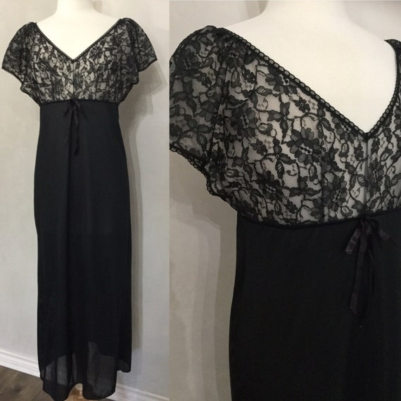 Vintage Black Lace 50’ 60’s Nightgown. Slip. Maxi… - image 1