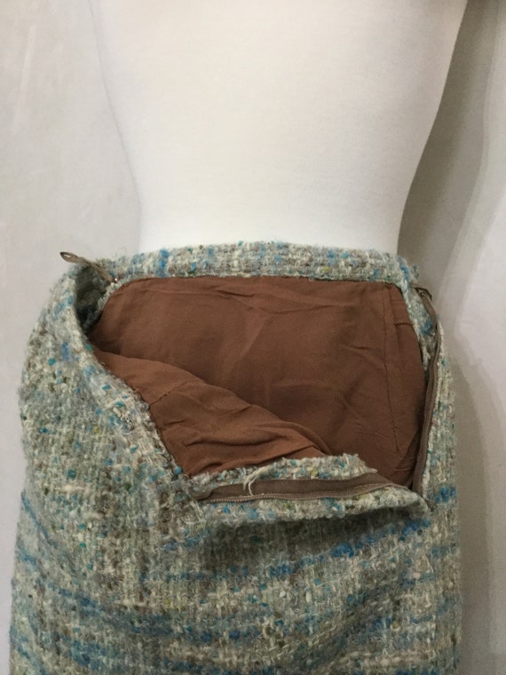 Vintage Light Blue/ Brown Wool Skirt - image 5