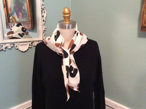 Vintage 60's Scarf Mad Men Woman'scream and black… - image 4