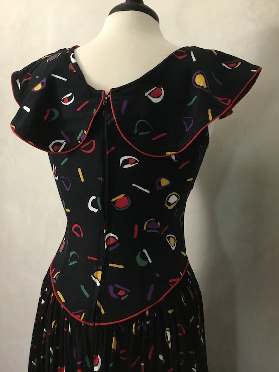 80’s Vintage Geometrical Black Day Dress. mint . … - image 3