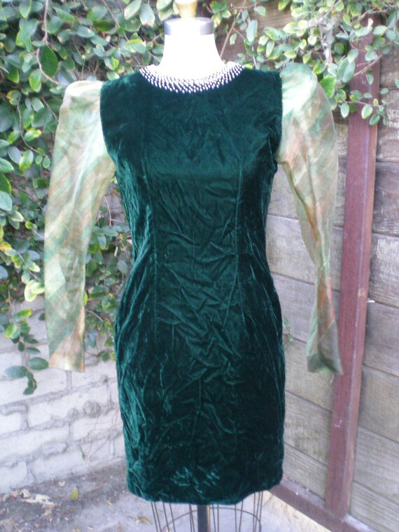 Vintage Green Velvet Dress. Holiday. Christmas. N… - image 5