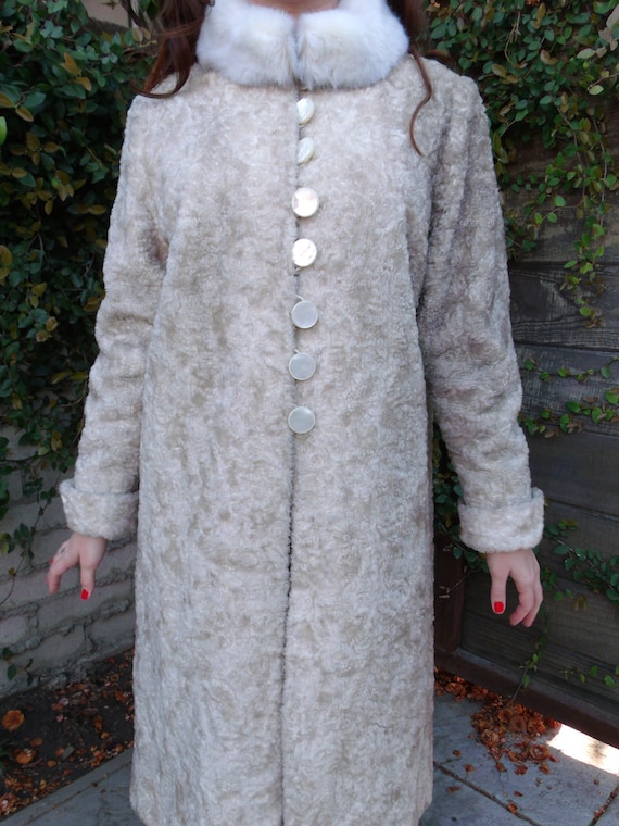 Vintage 50's 60's Coat White Faux Fur Long Dress … - image 1