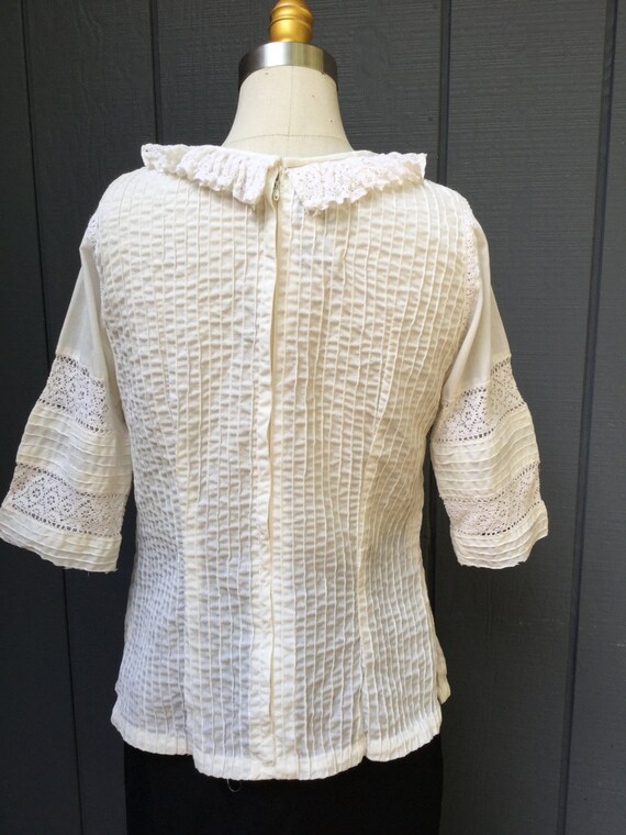 Vintage Cream Boho Shirt. 60's Cream Blouse - image 3