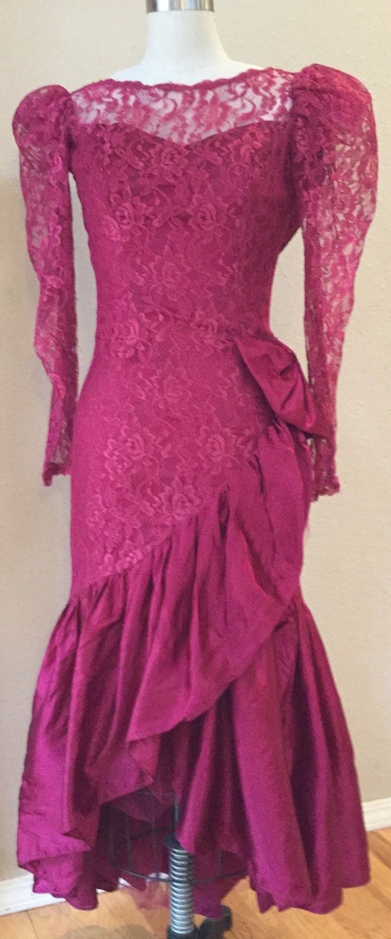 Burgundy Lace Cokctail Dress, Prom Dress, Formal … - image 2