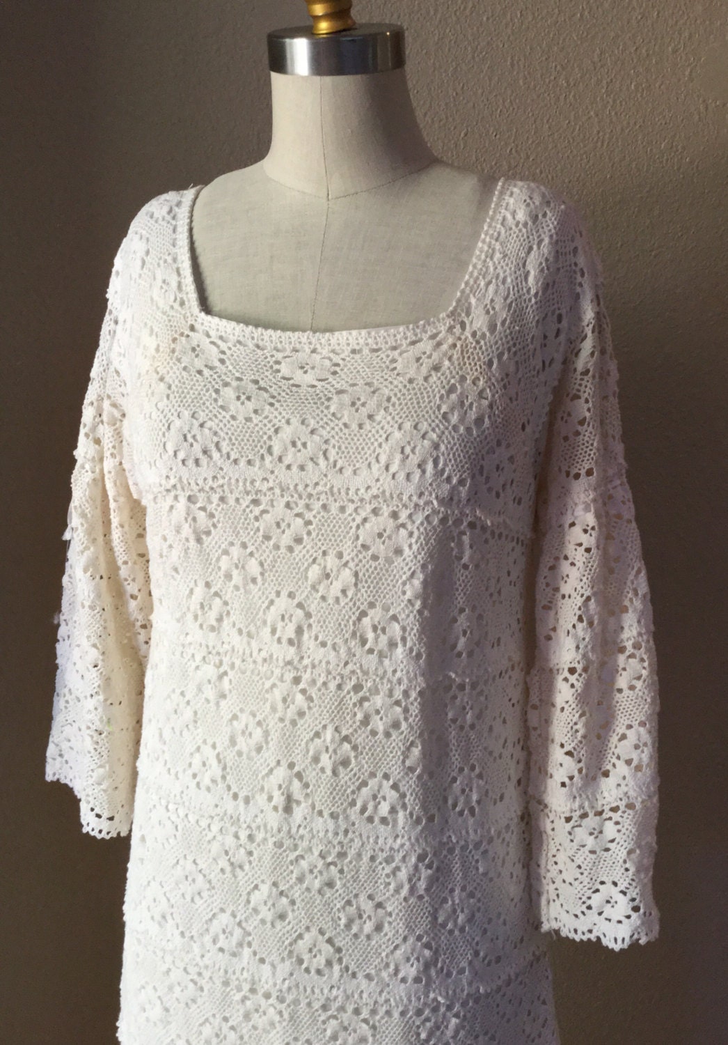Cream Bohemian Wedding Dress 60's Vintage Cream Crochet - Etsy