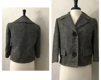 Vintage 50’s Union Made Black Wool 3/4 sleeve Cocktail Jacket
