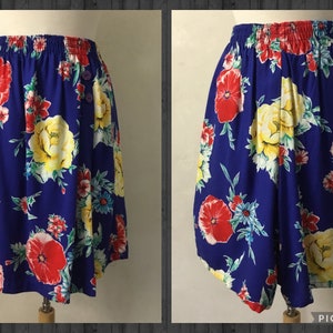 Vintage 80’s Blue Floral Skorts summer/ Spring Shorts Hawaiian Style Beach Wear
