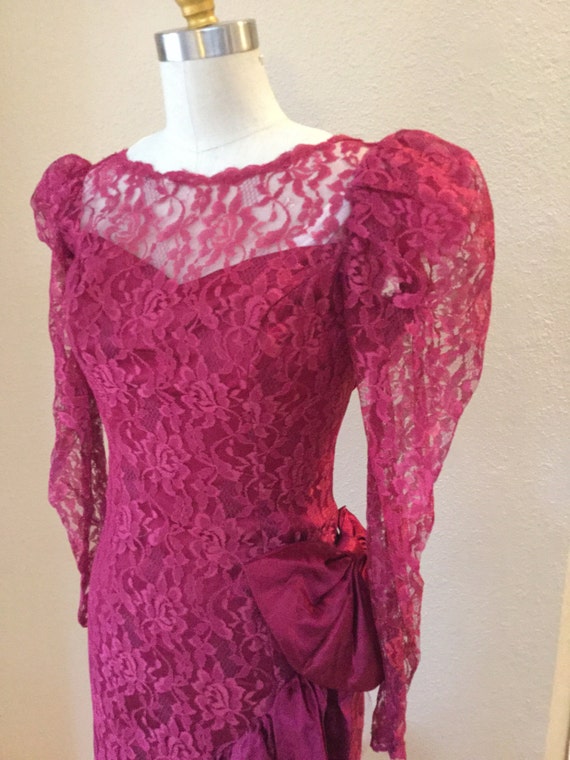 Burgundy Lace Cokctail Dress, Prom Dress, Formal … - image 3