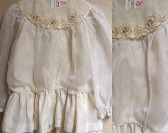 Vintage Children's Blouse, Dress Shirt, Boho Cream Victorian Shirt