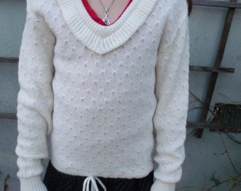 Vintage Cream Knit Sweater, Children's Boho vintage, Girls size 8 sweater