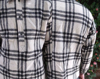 Black and White Mens Plaid Flannel Shirt,L.L.Bean Vintage 80's Winter Shirt