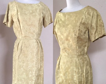 Vintage Gold Cocktail dress. 50's pin up dress. Wiggle dress. Marylin Monroe