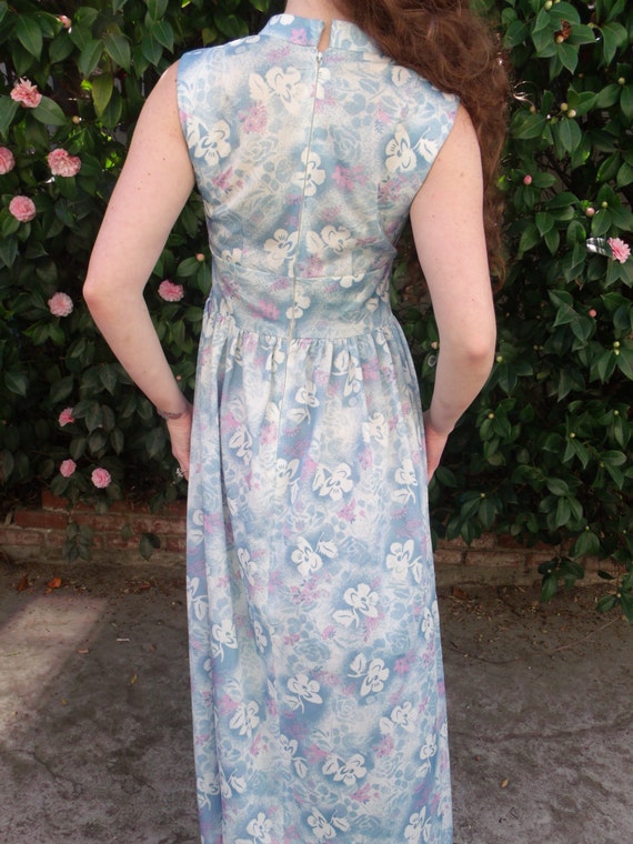 Vintage 60's Maxi Day Dress. Light Blue Floral Pr… - image 4
