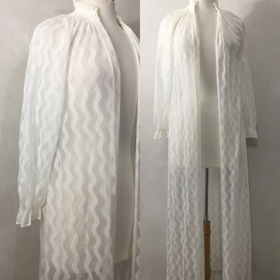 Vintage 60’s  White Sheer Robe.  Pin Up Lingerie S - image 1