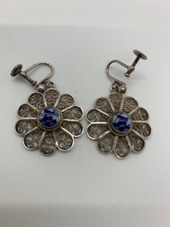 Vintage Silver Filigree Screw Back Earrings 835 St