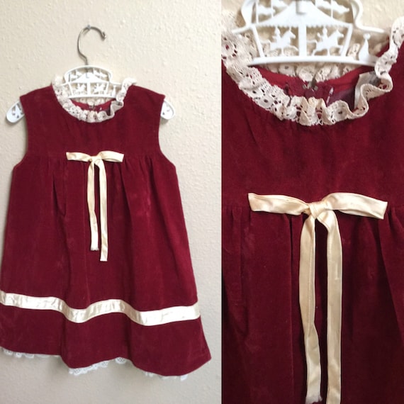 Vintage Children's Velvet Dress, Red Velvet Littl… - image 1