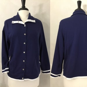 Vintage 80’s Navy Blue & White Striped Snap Down Sweater