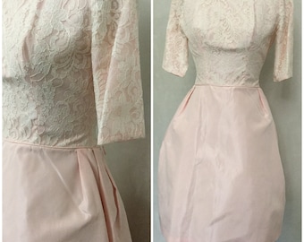 Vintage 60’s pale Pink Lace Party Dress. Prom. Junior Girls Dress