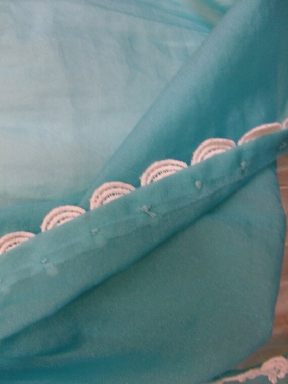 Vintage Turquoise Blue Mini Slip . White detailed… - image 5