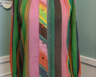 Camisa vintage de los años 60. Camisa boho multicolor con botones.