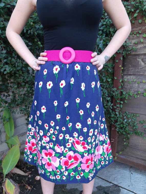 Vintage Blue Floral Picnic Skirt Pink. White. Spr… - image 5