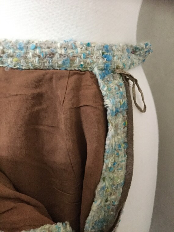 Vintage Light Blue/ Brown Wool Skirt - image 6