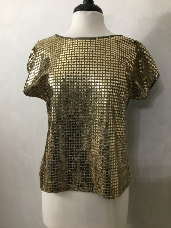 Vintage 80’s Gold Sequin a shirt. Disco Top. 70’s… - image 3