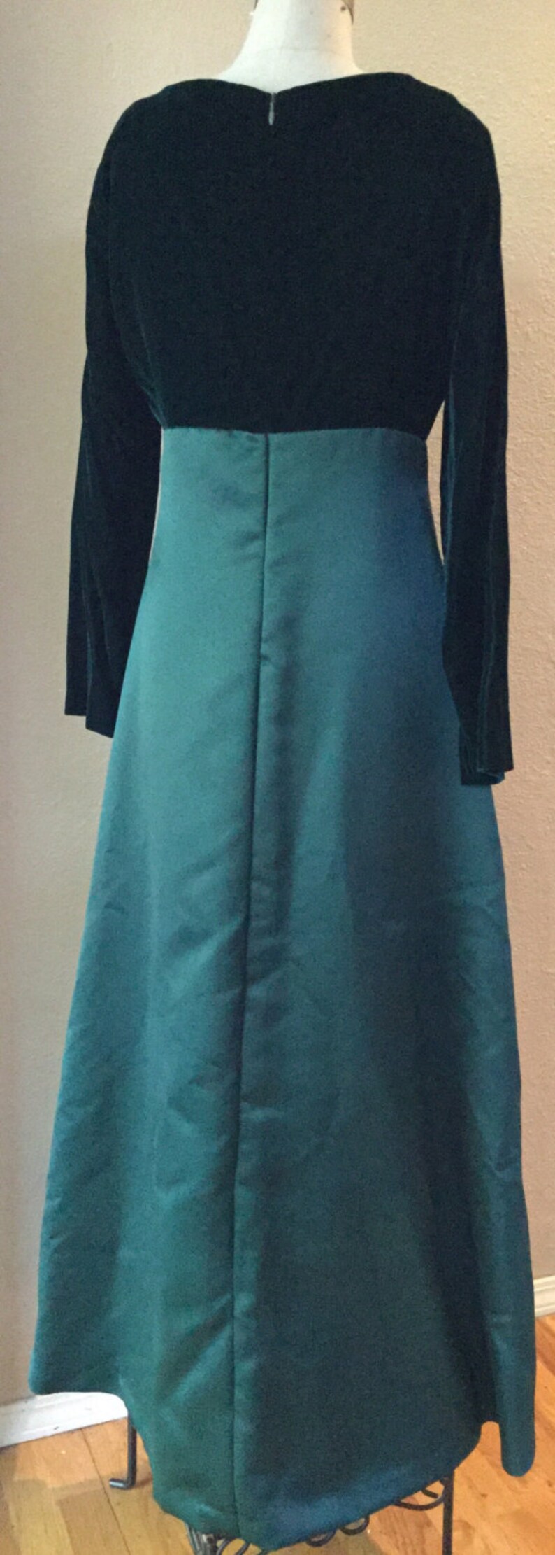 Green Velvet Full Length Gown FIONA Costume Vintage Emerald Green Empire Waist