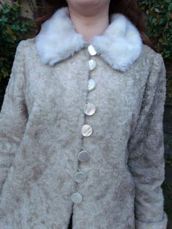 Vintage 50's 60's Coat White Faux Fur Long Dress … - image 3