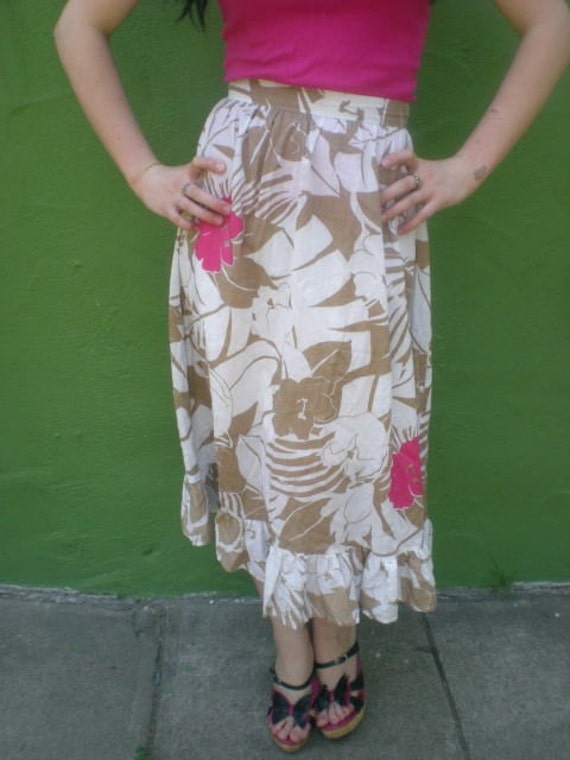 Vintage 80's Skirt Floral Ruffle Hem Hawaiian Ski… - image 1