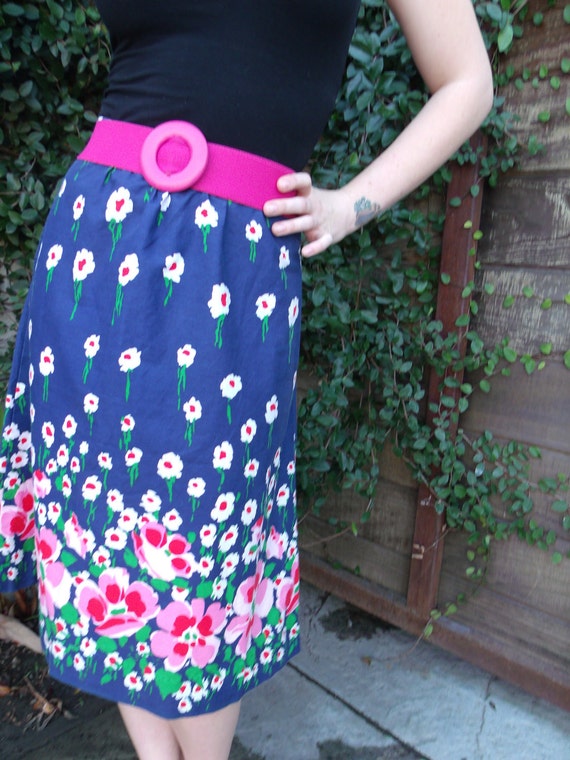 Vintage Blue Floral Picnic Skirt Pink. White. Spr… - image 1