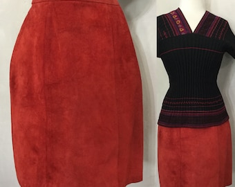 Suede skirt. Vintage Skirt Size 3. Burnt Orange