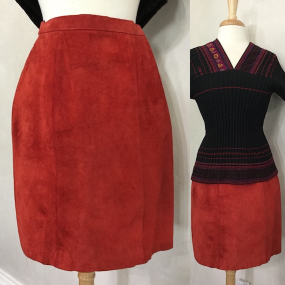 Suede skirt. Vintage Skirt Size 3. Burnt Orange