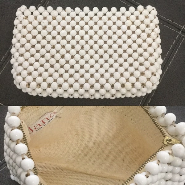 Vintage White Beaded Handbag. White Mod Clutch