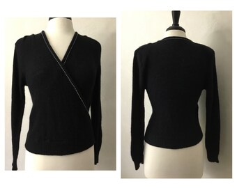 Vintage 70’s Black V-Neck Rhinestone Embellished Sweater